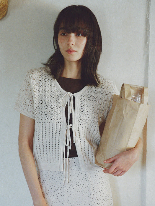 Mango Maniplease Poyni Tie Cardigan Natural