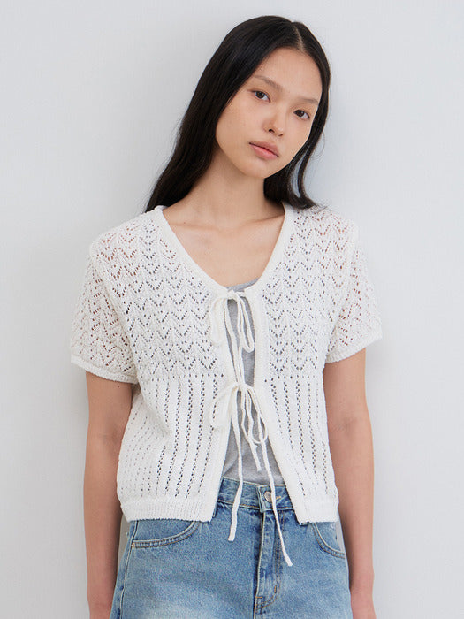Mango Maniplease Poyni Tie Cardigan Pure Ivory