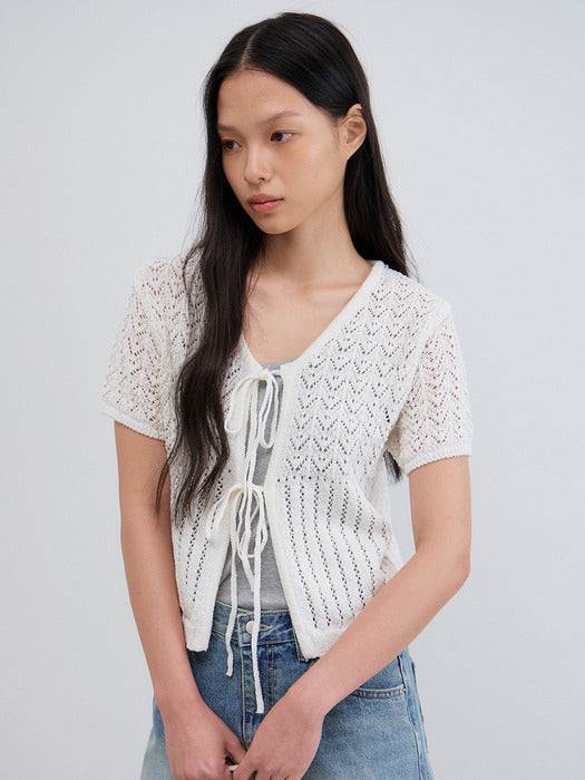 [Mango Maniplease] Poyni Tie CARDIGAN_PURE Ivory