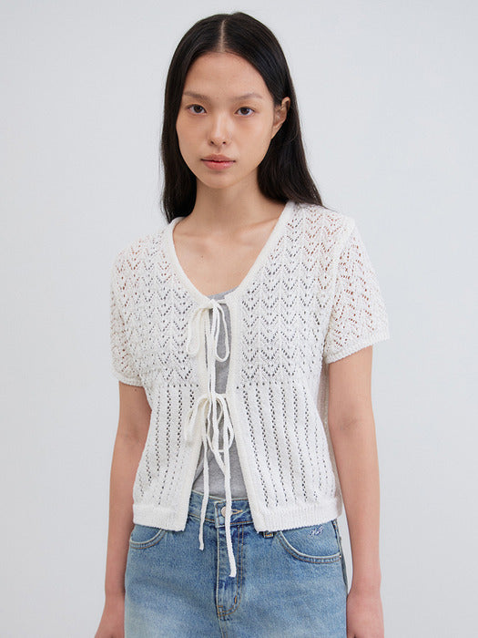 [Mango Maniplease] Poyni Tie CARDIGAN_PURE Ivory