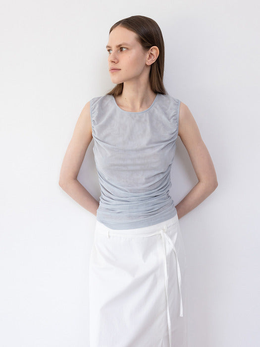 Loeuvre Sheer Shirring Sleeveless Top