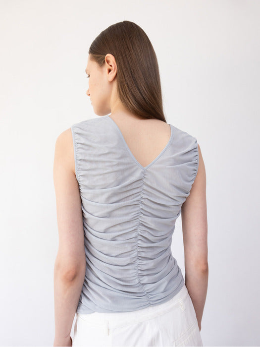 Loeuvre Sheer Shirring Sleeveless Top