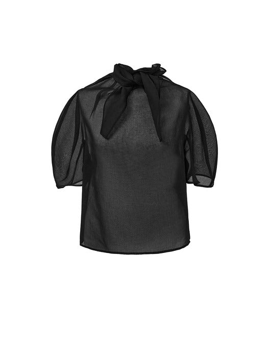 [amomento] KNOTTED COLLAR TOP_BLACK