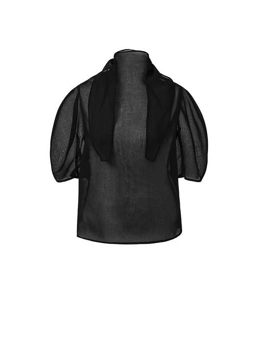 [amomento] KNOTTED COLLAR TOP_BLACK