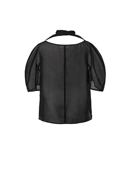 [amomento] KNOTTED COLLAR TOP_BLACK