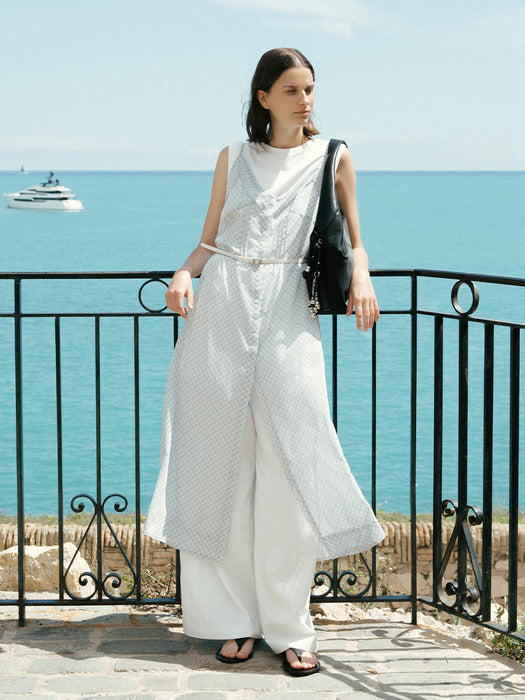 Loeuvre Sheer Plaid Sleeveless Dress