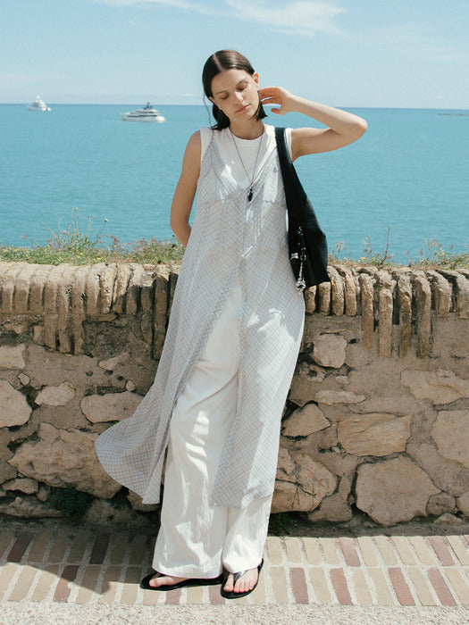Loeuvre Sheer Plaid Sleeveless Dress