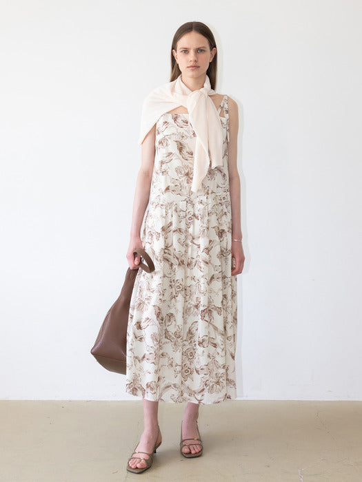 Loeuvre Flower Pattern Bustier Layered Maxi Dress