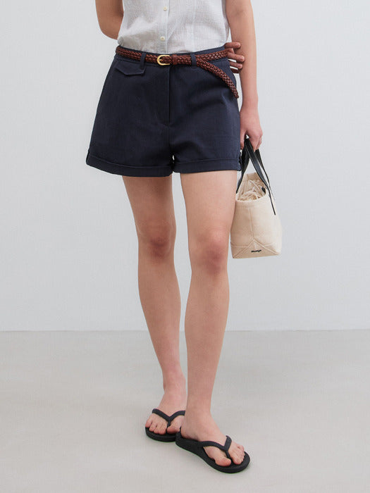 Mango Maniplease Melbun Turn UP Shorts Navy