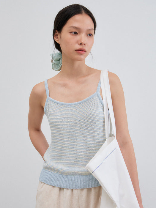 Mango Maniplease Sen Stripe Knit Sleeveless Light Blue