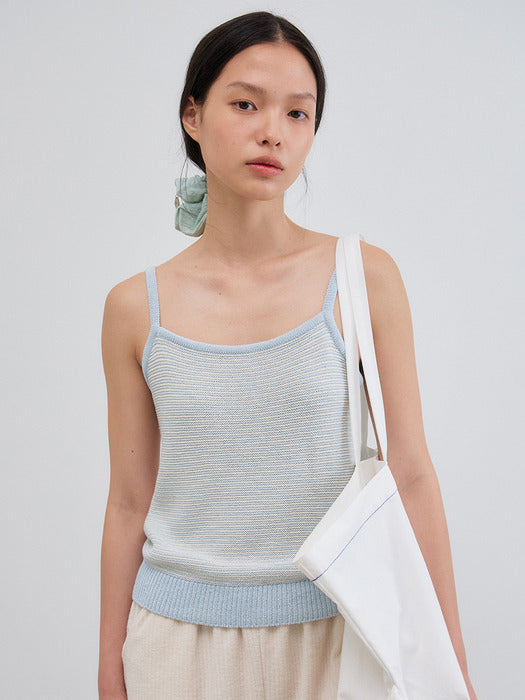 Mango Maniplease Sen Stripe Knit Sleeveless Light Blue