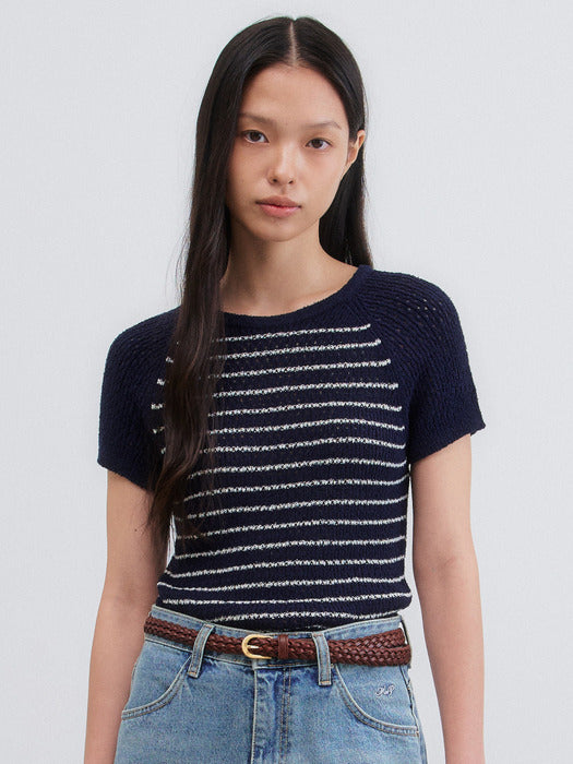 Mango Maniplease Rega Stripe Knit Navy