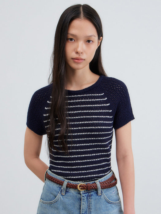 Mango Maniplease Rega Stripe Knit Navy