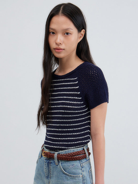 Mango Maniplease Rega Stripe Knit Navy