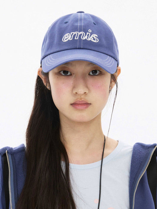 Emis Lettering Logo White Stitch Ball Cap-Navy