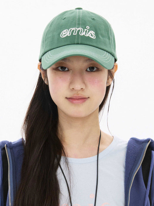 Emis Lettering Logo White Stitch Ball Cap-Green