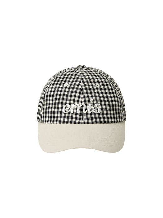 Emis Gingham Check Ball Cap-Black