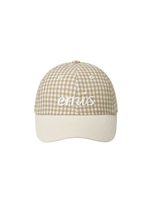 Emis Gingham Check Ball Cap-Beige