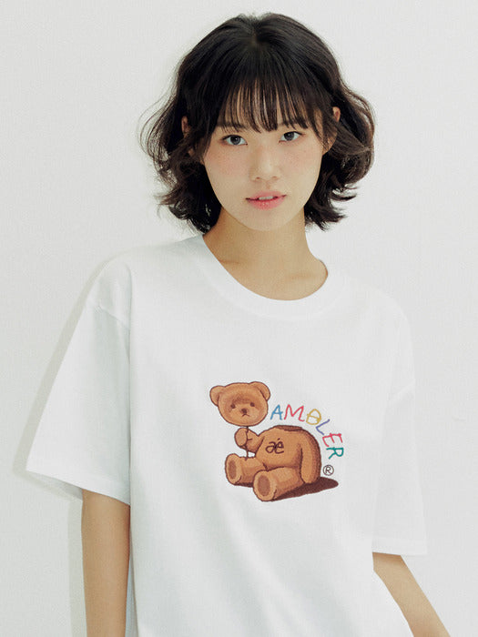 [ambler] Balloon bear T-Shirts AS703 (White)