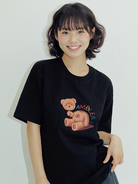 [ambler] Balloon bear T-Shirts AS703 (Black)