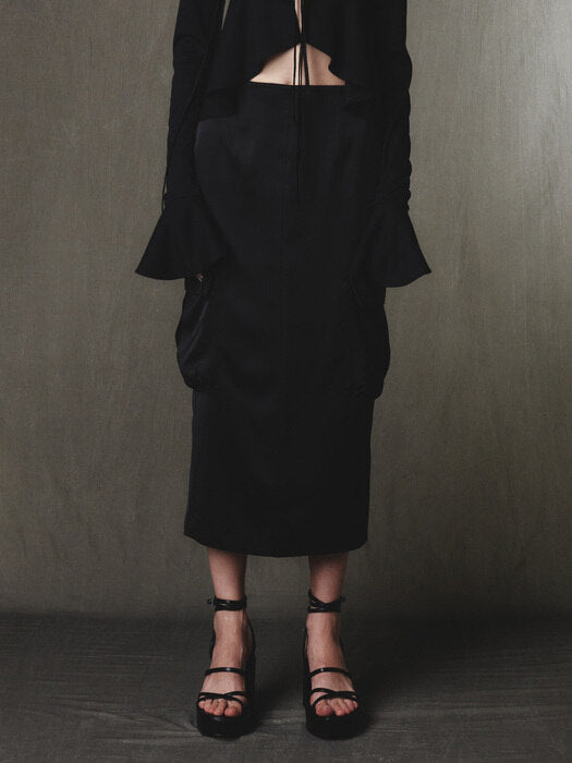 Kijun Satin Cargo Skirt Black