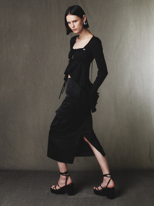 Kijun Satin Cargo Skirt Black