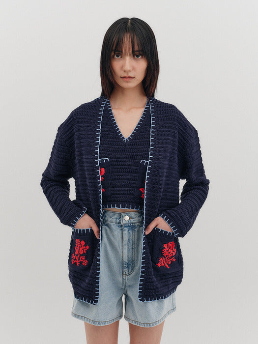 Eenk [K] Floral Jacquard Knitwear Cardigan - 2 Colors