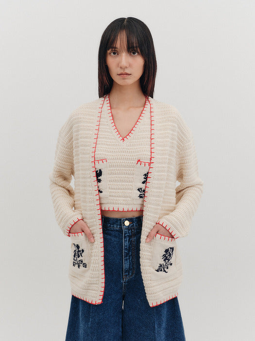[EENK] [K] Floral Jacquard Knitwear Cardigan - 2 Colors