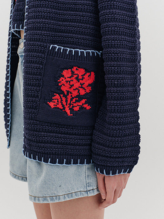 [EENK] [K] Floral Jacquard Knitwear Cardigan - 2 Colors