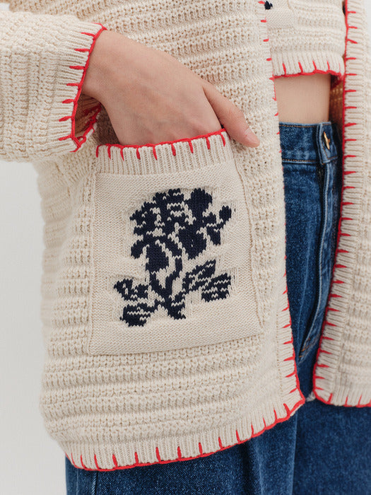 [EENK] [K] Floral Jacquard Knitwear Cardigan - 2 Colors