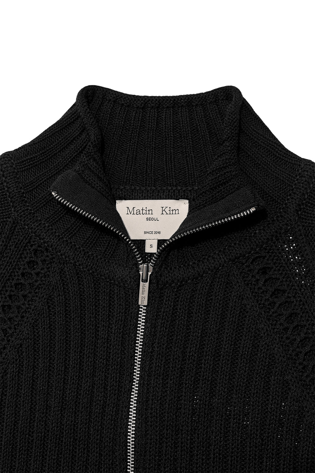 [matinkim] BACK LOGO HIGH NECK KNIT VEST IN BLACK