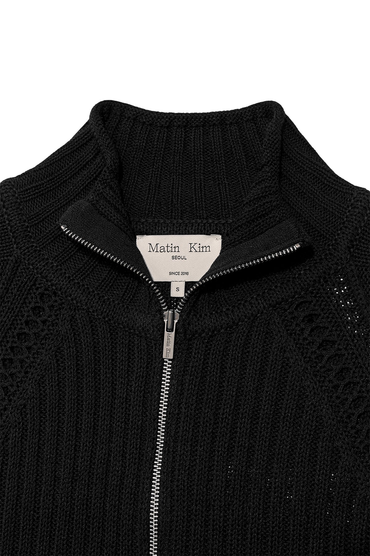 [matinkim] BACK LOGO HIGH NECK KNIT VEST IN BLACK