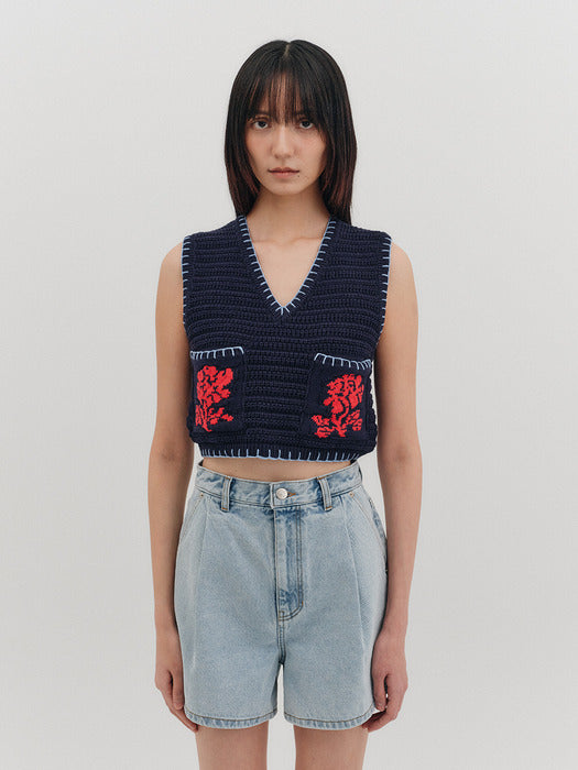 Eenk [K] Floral Jacquard Knitwear Vest - 2 Colors