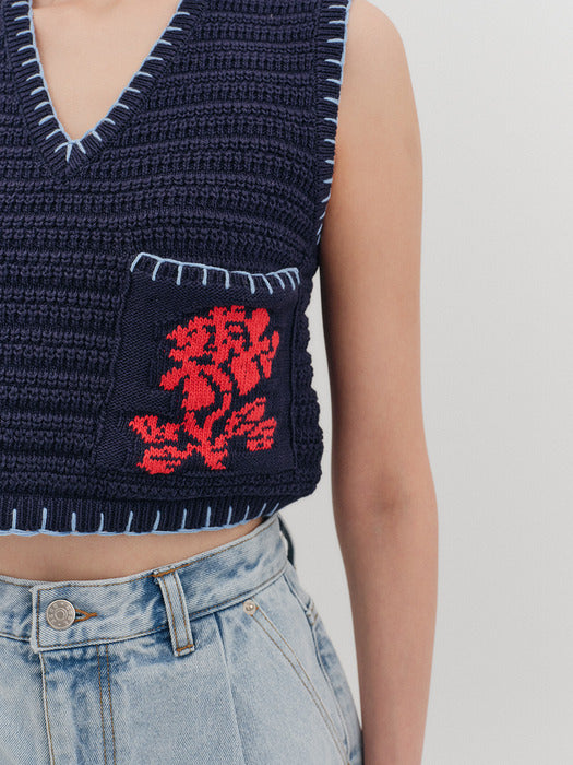 [EENK] [K] Floral Jacquard Knitwear Vest - 2 Colors