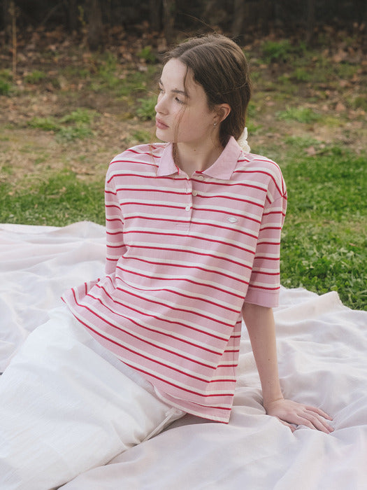 Tillidie Striped collar t-shirt Pink