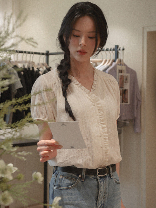 [TILLIDIE] Lace frill blouse TISU04BL01_Butter