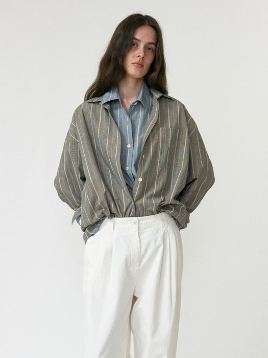 Nothing Written Moss Stripe Loose Fit Shirt (Charcoal)