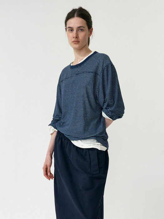 Nothing Written Round Long Sleeve T-Shirt (Blue Stripe)
