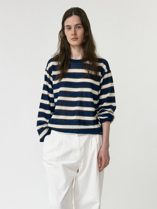 Stripe Round Pullover (Dark Navy)