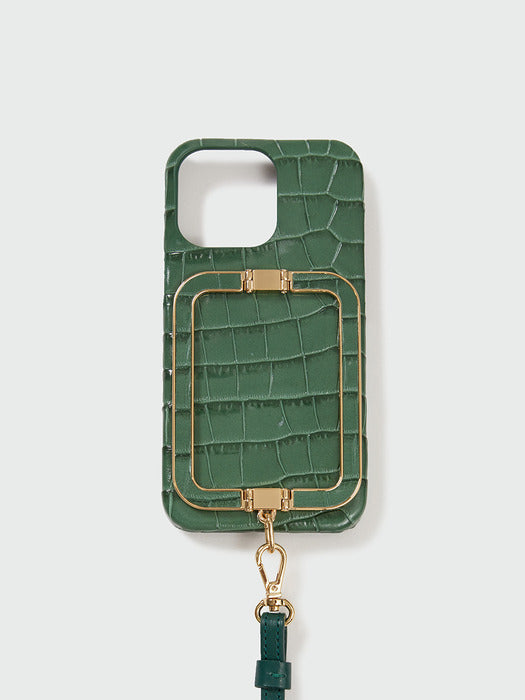 [EENK] Phone Case with Leather Strap - Croco Green