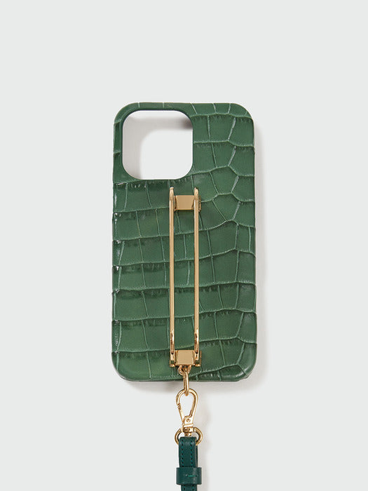 [EENK] Phone Case with Leather Strap - Croco Green