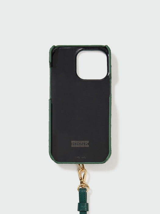 [EENK] Phone Case with Leather Strap - Croco Green