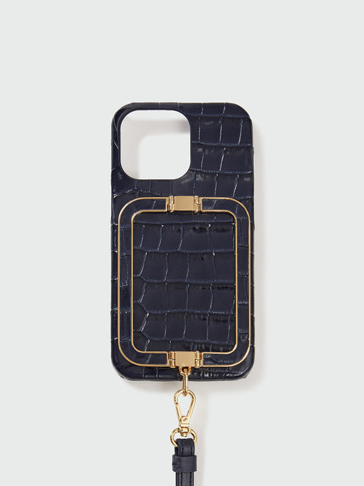 Eenk Phone Case with Leather Strap - Croco Navy