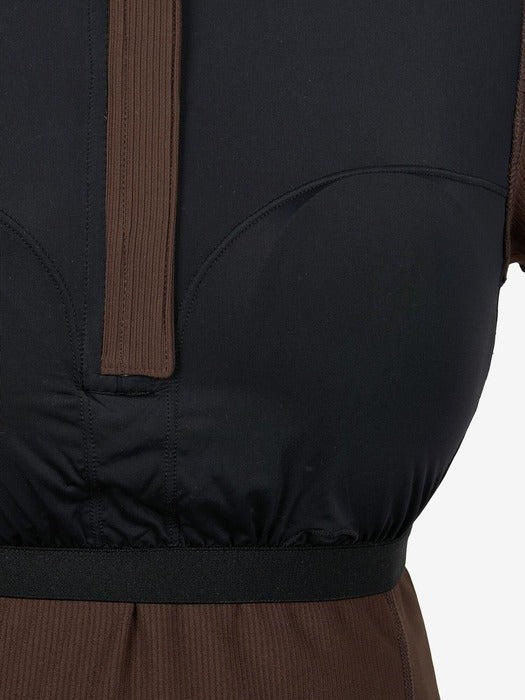 Ribbed Stretch Half-Zip Short-Sleeve Swimwear_FS2RTH2454F_BRN