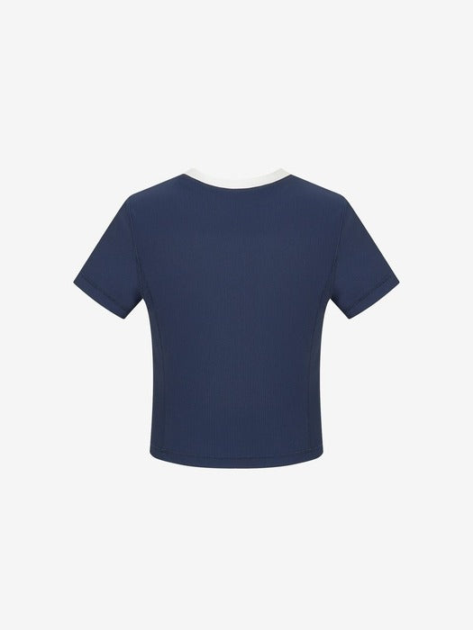 Ribbed Stretch Half-Zip Short-Sleeve Swimwear_FS2RTH2454F_DNA
