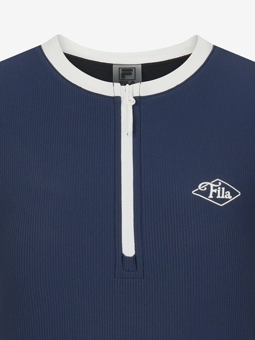 Ribbed Stretch Half-Zip Short-Sleeve Swimwear_FS2RTH2454F_DNA