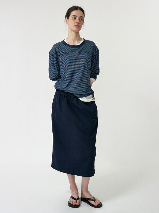 Nothing Written Shirring Band Cotton Skirt (Dark Navy)