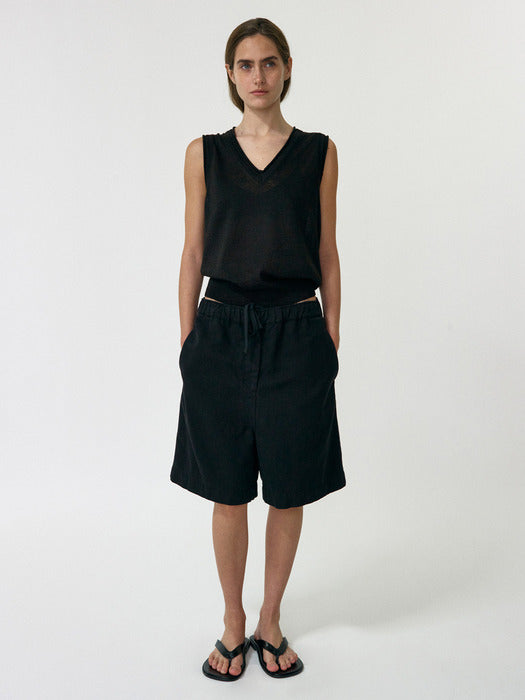 Nothing Written Pale Linen Banding Pants (Black)