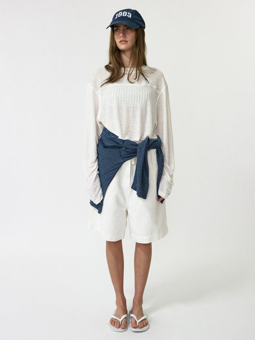 Pale Linen Banding Pants (White)