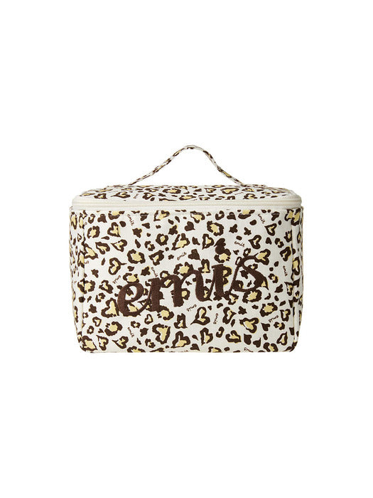 [emis] LOGO LEOPARD COSMETIC BAG-IVORY